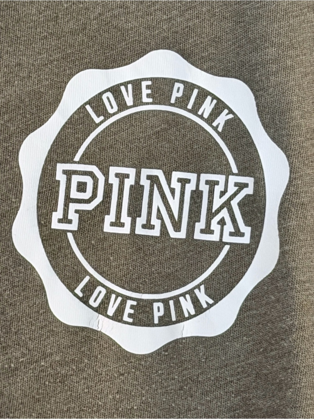 PINK Graphic Tee in Olive with White Logo - Picture 3 of 4